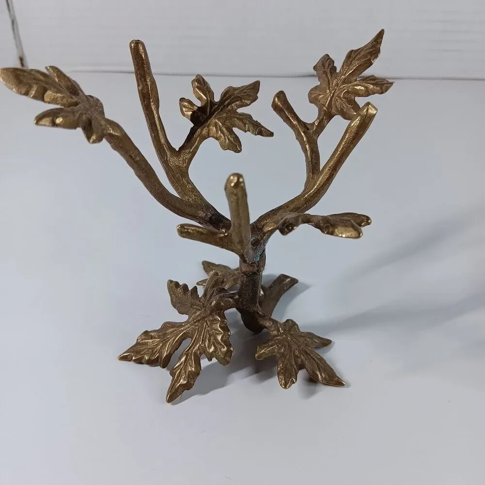 Vtg Brass Tree Branch Leaf Display Stand Jewelry Trinket Ring Holder Decorative